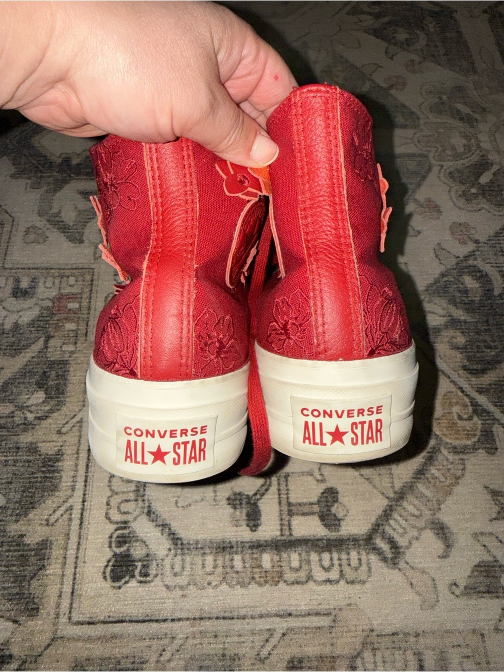 Converse Red High-Top Sneakers with 3D Floral appliqué - Picture 3 of 5
